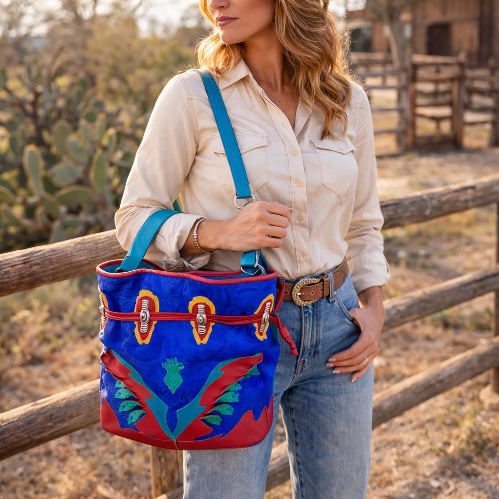 Vintage VIDA Leather Blue and Red Hobo Bag